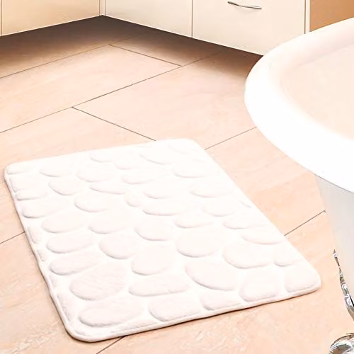 mysmartbuy Luxury Pebble Design Memory Foam Bath Mat, White, W/D/H: 59 x 40 x 1.5 cm – 2