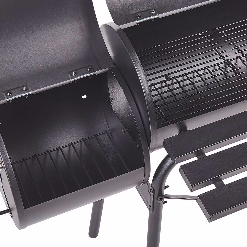 Wyld and Coco Offset Charcoal Smoker Grill with Lid, Thermometer and Wheels, Black, W/D/H: 115 x 51 x 113 cm – 6