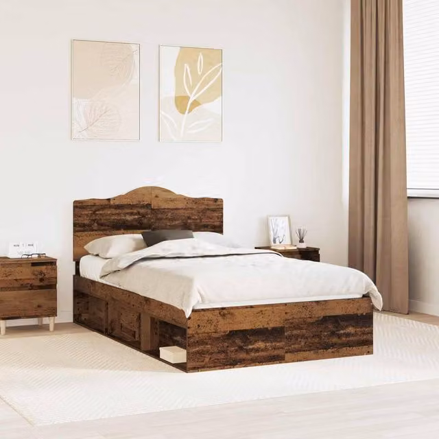 Berkfield Home Bed Frame with Headboard in Brown Solid Pine Wood, W/D/H: 120 x 200 cm – 1