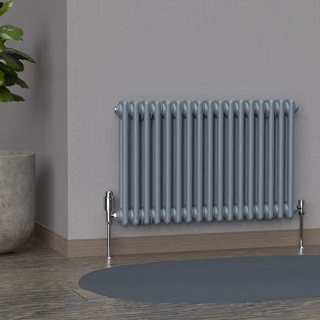 Lux Heat Horizontal 2 Column Steel Radiator in Grey, W: 78.5 cm, H: 50 cm