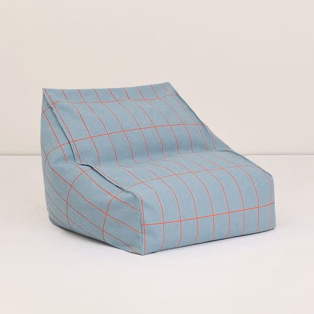 Nobodinoz Vibes Armchair Beanbag in Blue and Red Checked Cotton, W/D/H: 68 x 60 x 40 cm