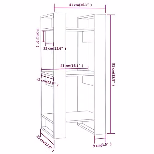 vidaXL Grey Solid Wood Pine Book Cabinet and Room Divider W/D/H: 41 x 35 x 91 cm – 3