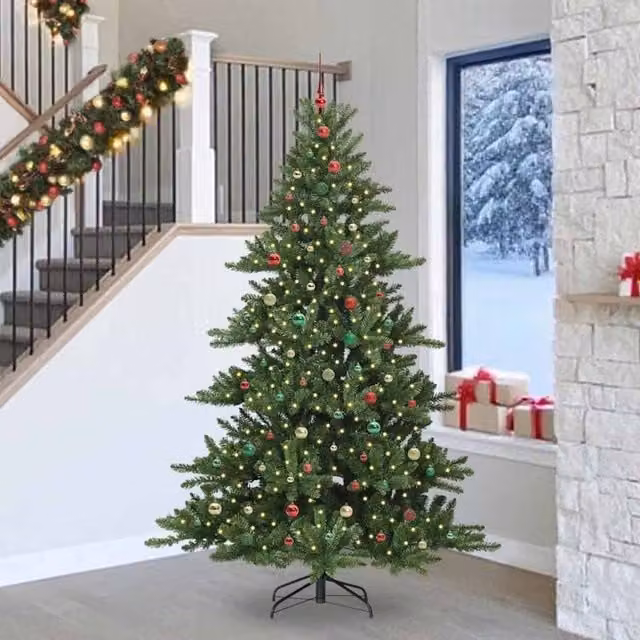 Berkfield Home Artificial Hinged Green Christmas Tree with 300 LEDs, Height: 240 cm
