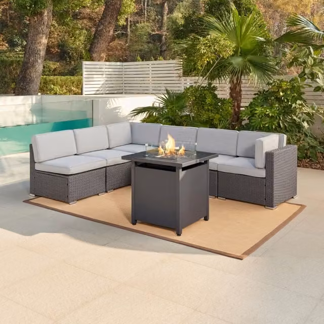 GRS Pisa Grey Modular Rattan Garden Sofa Set with Optional Fire Pit Table