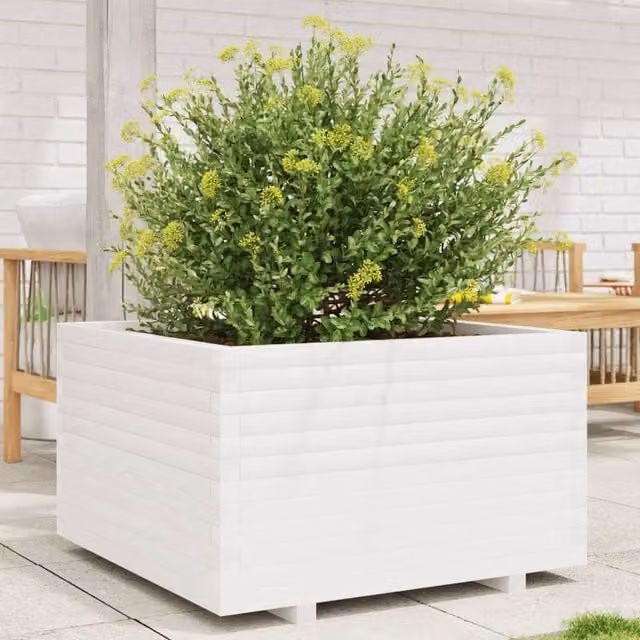 Berkfield Home White Solid Pine Garden Planter Tub W/D/H: 80 x 80 x 49.5 cm – 1