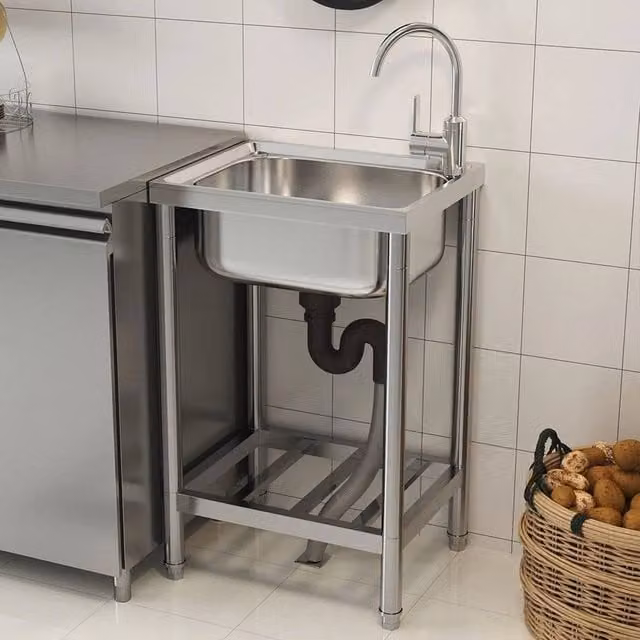 EONLION Single Bowl Stainless Steel Catering Sink in Silver, W/D/H: 100 x 80 x 40 cm