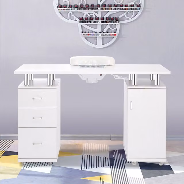 Livingandhome Modern White Manicure Nail Table with Castors