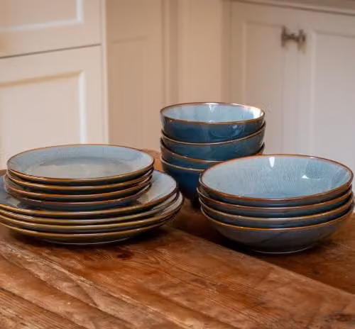 Scandi Home Set of Four Stavanger Blue Ceramic Pasta Bowls, Diameter: 21 cm – 7
