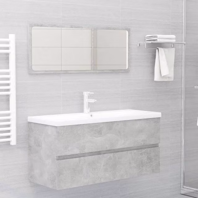 Berkfield Home Sink Cabinet with Built-in Basin in Concrete Grey MDF, W/D/H: 100 x 45 x 38.5 cm