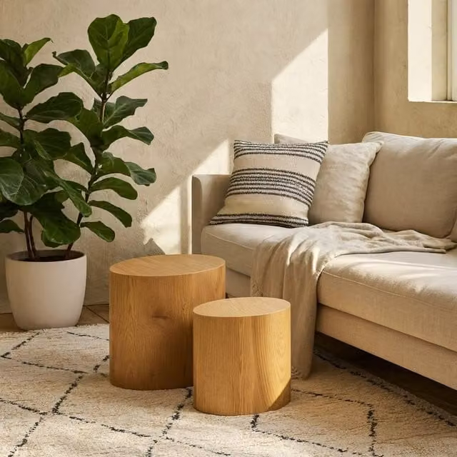 Wyld Haus Sendai Matt Natural Oak Effect Oval Coffee Table Set with Nested Tops – 1
