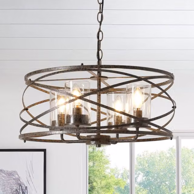 Garwarm 4-Light Adjustable Farmhouse Chandelier in Bronze with Transparent Glass Shades – 1