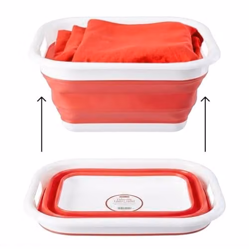 Orsina Collapsible Red and White Laundry Basket with Handles