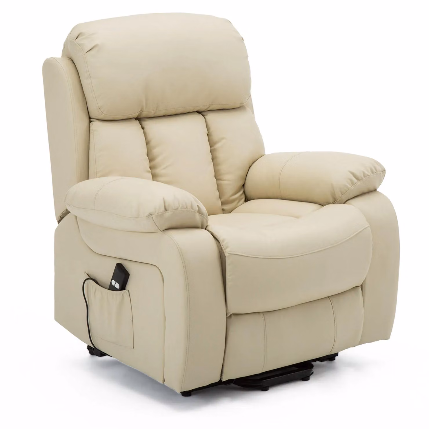 More4Homes Chester Single Motor Rise Recliner Bonded Leather Heat and Massage Chair in Cream – 2