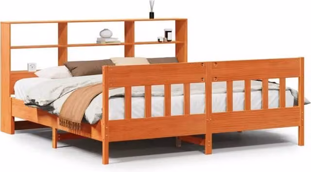Berkfield Home Rustic Solid Pine Bed Frame with Side Compartments and Bedside Shelf in Grey and Brown, W: 75 cm – 1