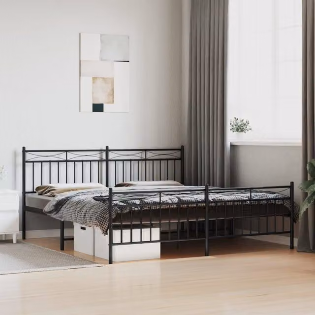 Berkfield Home Metal Bed Frame with Headboard and Footboard in Black, W: 183 cm, L: 213 cm – 1