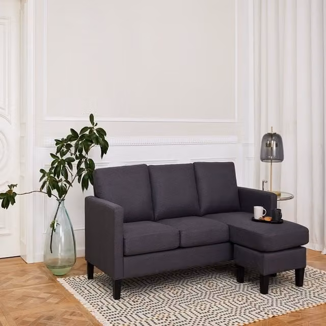 Home Detail Leah 3 Seater L-Shaped Fabric Sofa with Sleeping Function and Scatter Cushions, Grey, W/D/H: 188 x 125 x 86 cm – 1