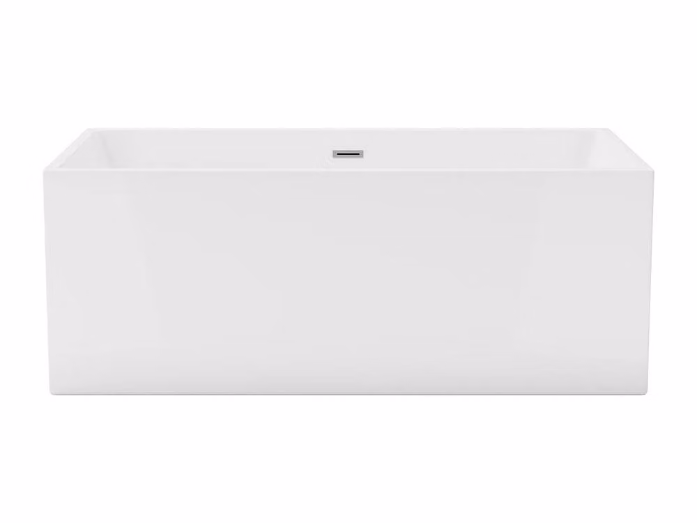 Vente-unique Rectangular Back-To-Wall Acrylic Bathtub in White, W/D/H: 170 x 80 x 58 cm – 2
