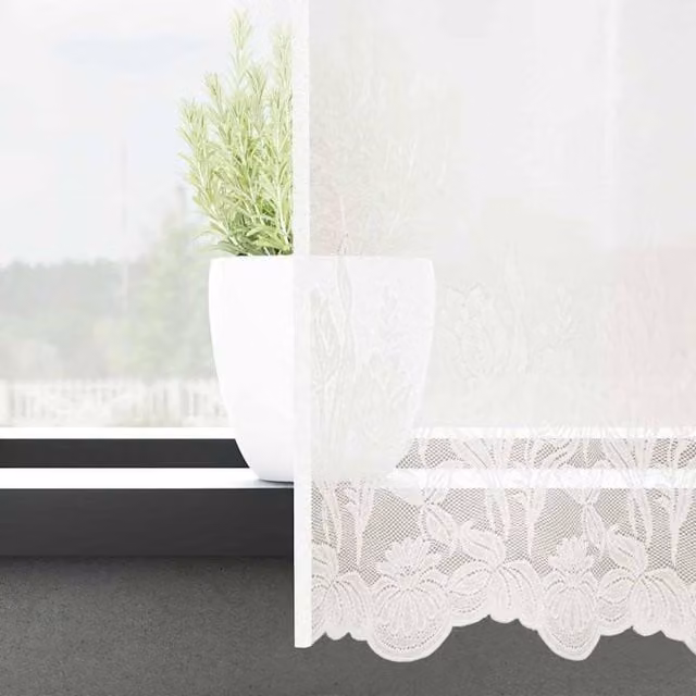 Berkfield Home Traditional Floral White Polyester Fabric Panel Curtains W: 140 cm, H: 600 cm