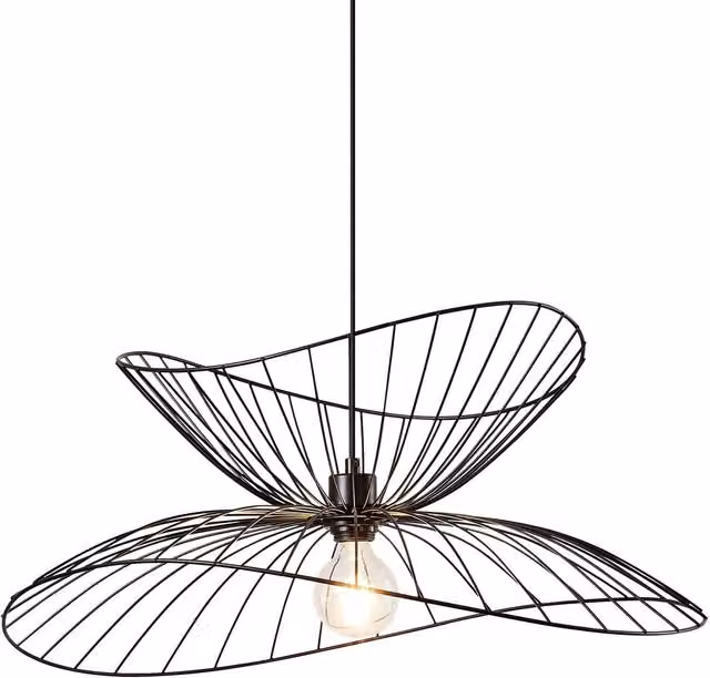 Harper Living Contemporary Black Metal Pendant Ceiling Light with Curved Threaded Shades, Diameter: 65 cm – 1