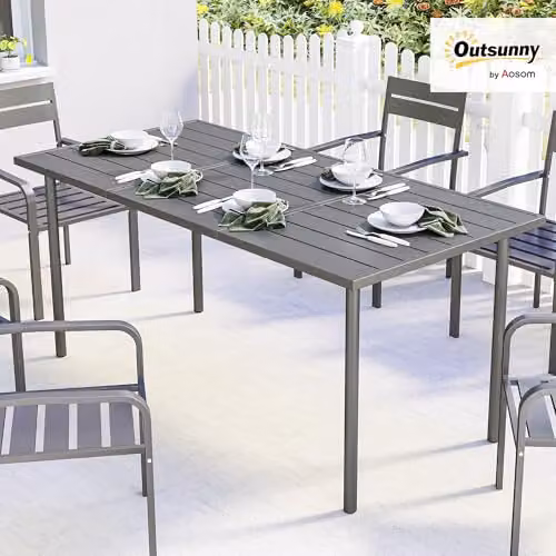 Outsunny Modern Metal Garden Dining Table for 6 Adults, Grey, W: 165 cm, D: 80 cm, H: 74 cm – 2