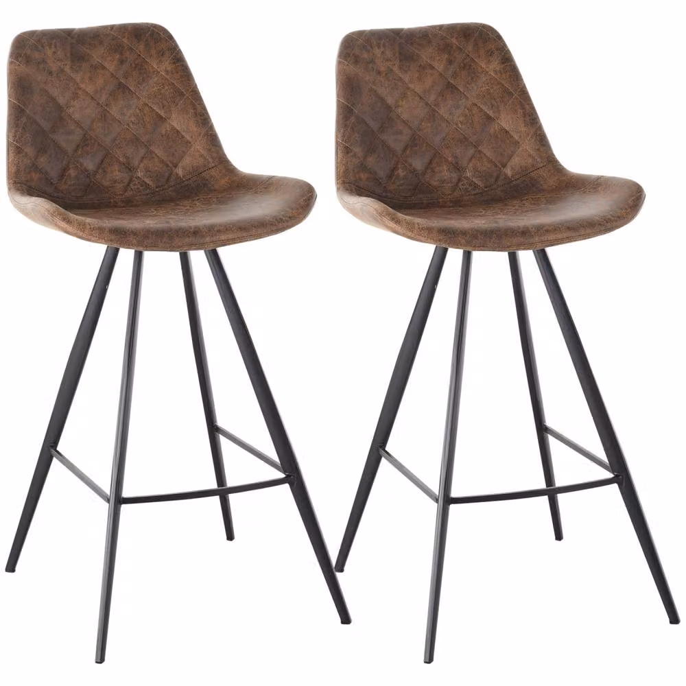 Wyld Haus Suvedi Set of 2 Brown Quilted Microfibre Tub Bar Stools with Metal Frame – 2