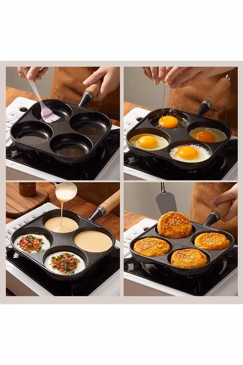 Living and Home 4-Hole Cast Iron Frying Pan in Black – 2