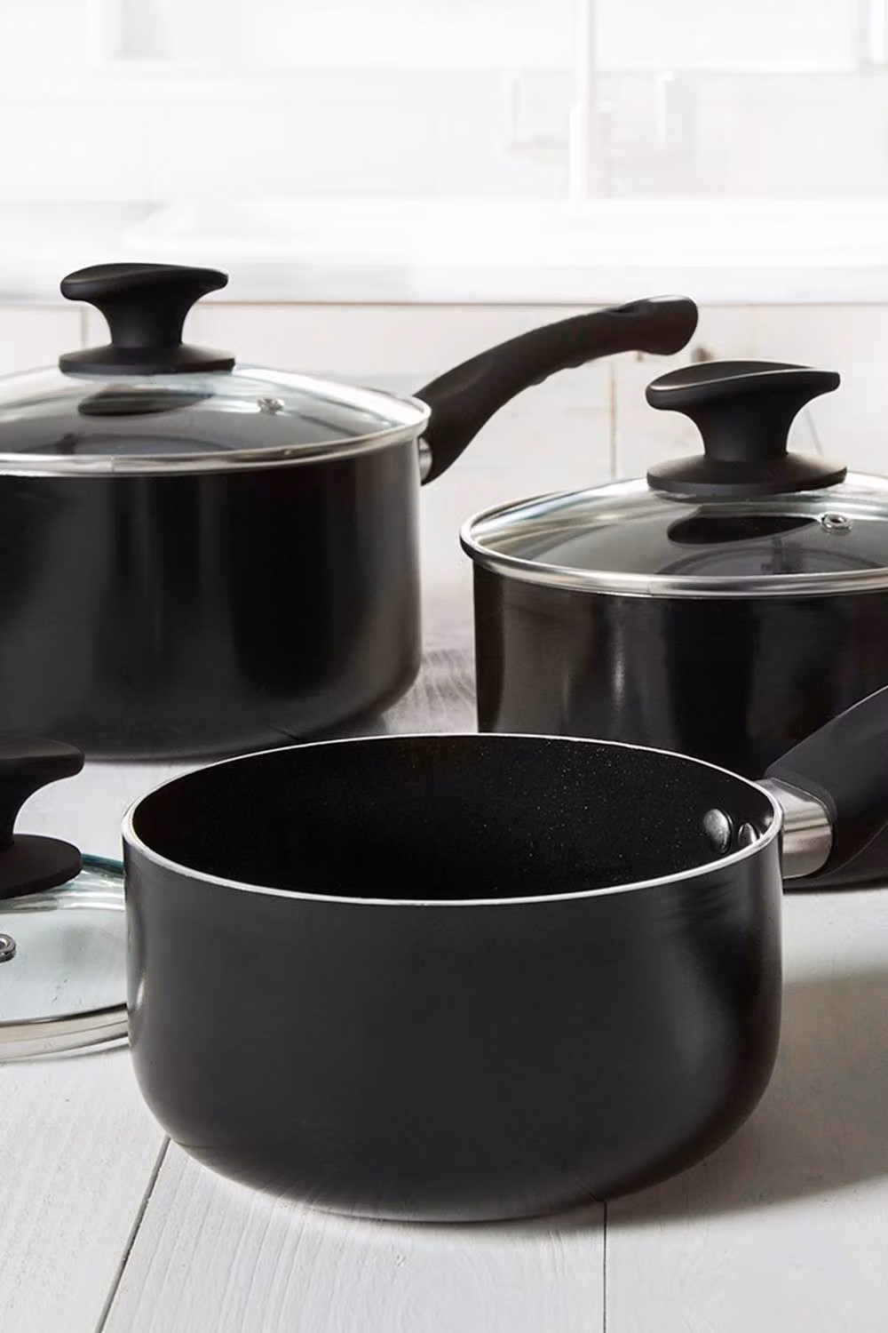 Tower T81507 Essentials 3 Piece Induction Saucepan Set with Lids, Ceramic Non-Stick Coating, Black – 8
