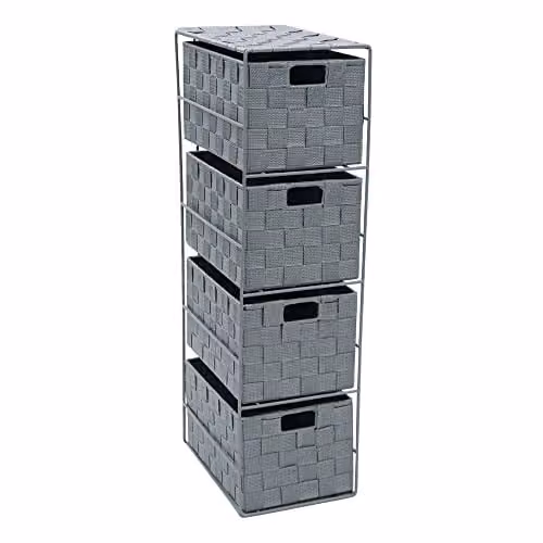 JVL Vichy 4 Drawer Narrow Nylon Storage Tower - Grey, W/D/H: 25.0 x 18.0 x 65.0 cm