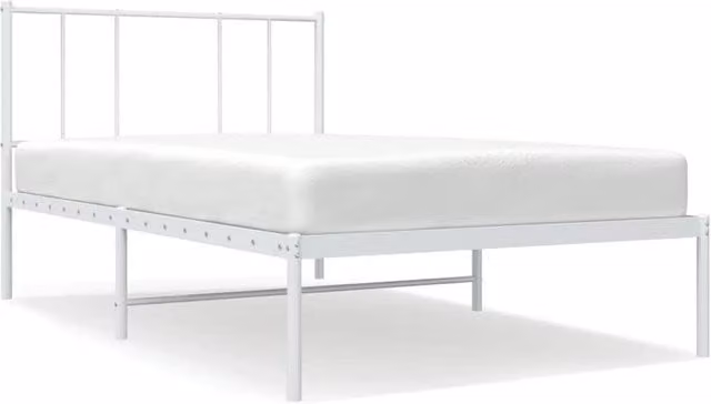 Berkfield Home Metal Bed Frame with Headboard in White, W/D/H: 80 x 200 cm – 1