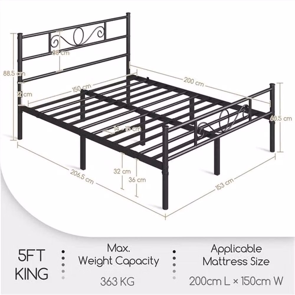 KORVIXA King Size Metal Iron Platform Bed in Black, W/D/H: 180 x 200 x 32 cm – 2