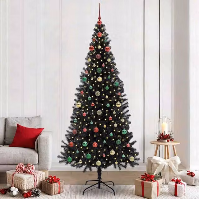 Berkfield Home Black PVC Christmas Tree with 300 LEDs and Stand, Height: 240 cm
