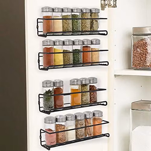 joeji's Kitchen 4-Tier Metal Wall Mounted Spice Rack Organiser in Black and Red – 5