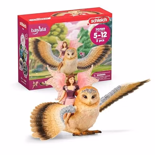 Schleich Bayala Fairy in Flight on Glam Owl 4-Piece Multicolour Toy Set 70789 – 1