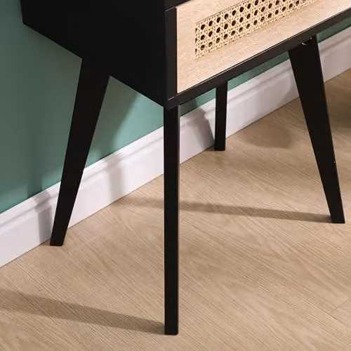 SPOT ON DEALZ Black Rattan Bedside Table with Drawer and MDF Wood Frame, W/D/H: 30 x 40 x 50 cm – 4