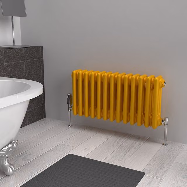 Lux Heat Horizontal Column Radiator in Sunflower Yellow, 3 Column, W: 60.5 cm, H: 30 cm