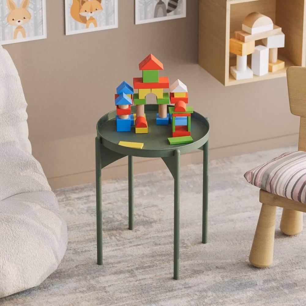 CALICOSY COLE End Table with Round Metal Top in Light Green, Height: 57 cm – 3