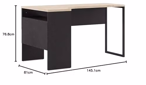 Furniture To Go Function Plus Corner Desk with 2 Drawers in Black Matt and Oak, W/D/H: 145.1 x 81.0 x 76.8 cm – 3
