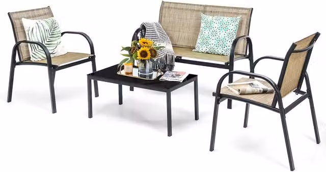 COSTWAY 4-Piece Modern Brown Metal and Steel Patio Furniture Set