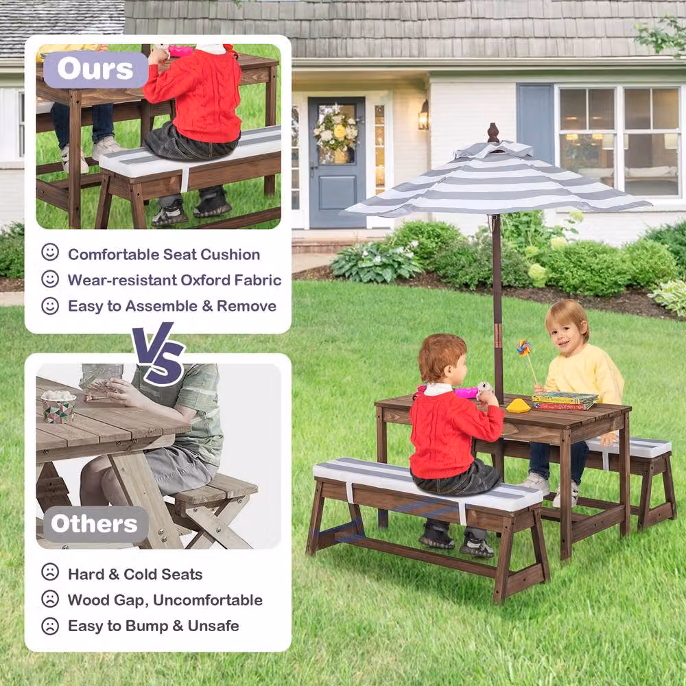 Gymax 4 Piece Wooden Picnic Table and Bench Set in Brown – 5