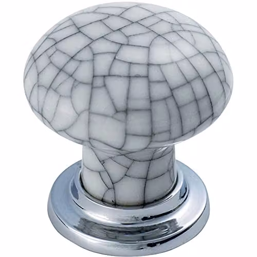Loops Porcelain Mushroom Cupboard Door Knob in Polished or Matt Chrome