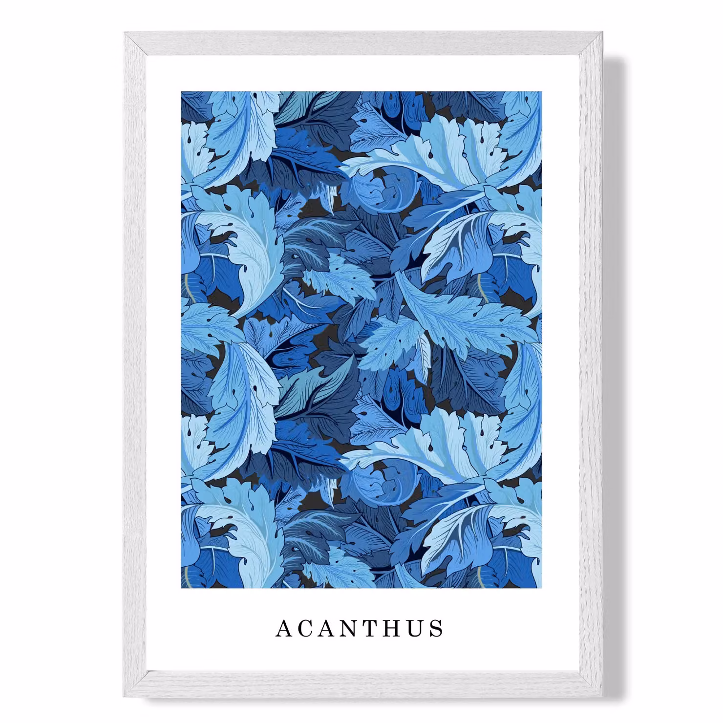ARTZE William Morris Acanthus Floral Art Print in Bright Blue with White Frame, A4 or A2 – 2