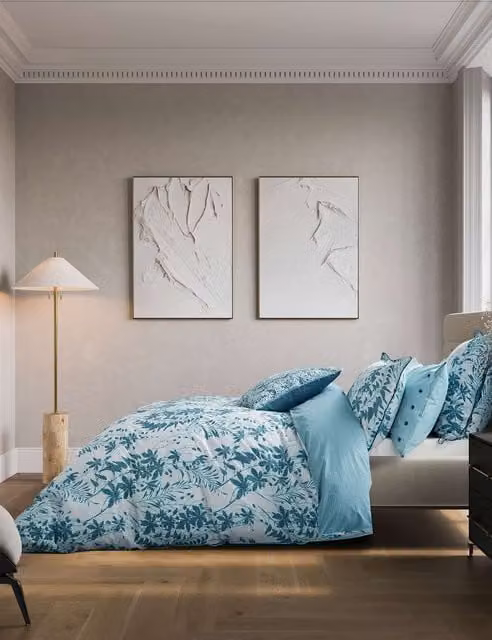 Bedeck of Belfast Mieko Reversible Floral Cotton Percale Bedding Set, Petrol Blue and Teal Mix, W: 200 cm