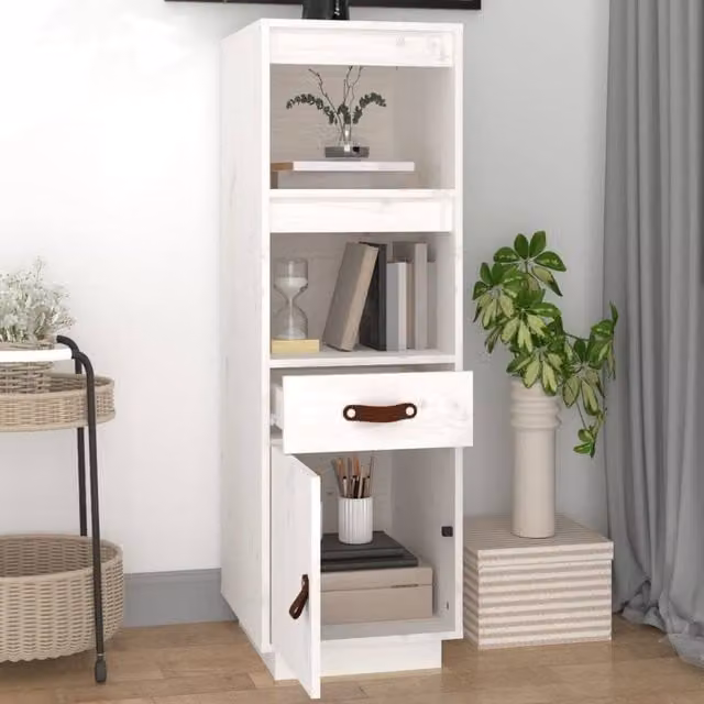 Berkfield Home White Solid Wood Pine Highboard with Hinged Doors and Internal Shelves, W/D/H: 34 x 40 x 108.5 cm – 1