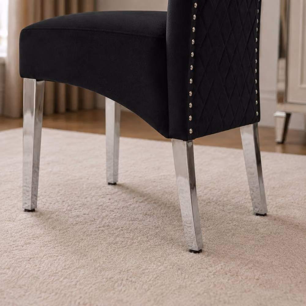 Stratus Interiors Emma Tall Velvet Lion Knocker Dining Chair in Black, H 107 cm x W 62 cm x D 46 cm – 2