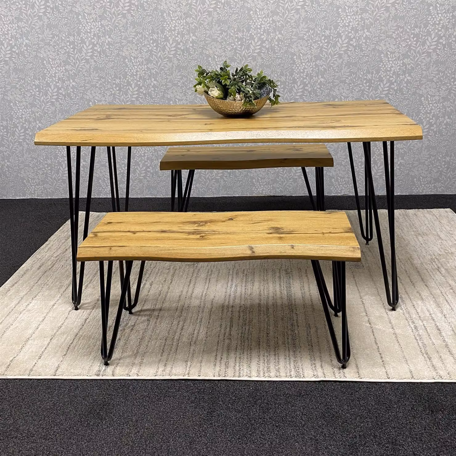KOSY KOALA Modern Rectangular Dining Table and 2 Benches Set in Brown and Black – 3