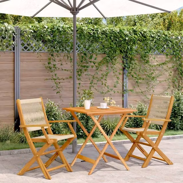 Berkfield Home 3 Piece Bistro Set in Beige Polypropylene and Acacia Wood