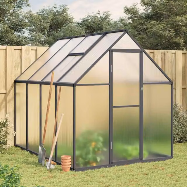 Berkfield Home Anthracite Aluminium Greenhouse with Polycarbonate Panels, W/D/H: 224 x 169 x 195 cm