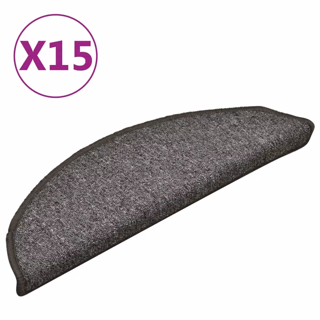 Berkfield Home Self-Adhesive Carpet Stair Treads, 15 Pieces, Dark Grey, W: 56 cm, D: 17 cm, H: 3 cm – 2