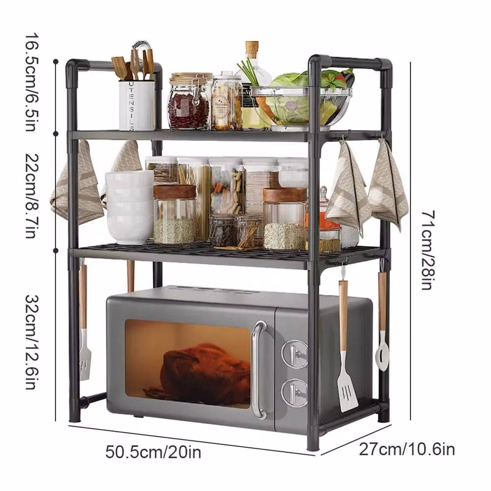 FLAVORA Black 3 Tier Metal Microwave Kitchen Shelf – 2