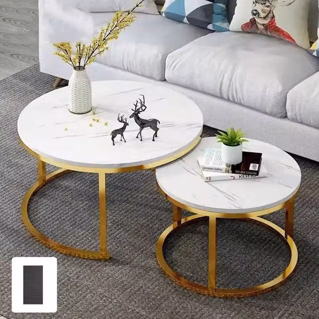 Hinsinc Set of 2 Round Stacking Coffee Tables in White and Gold